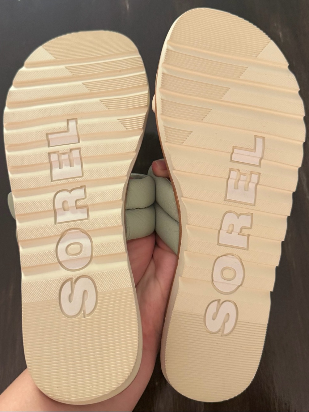 Sorel Women's Padded Slide Sandals in Mint and Cream - Picture 5 of 6